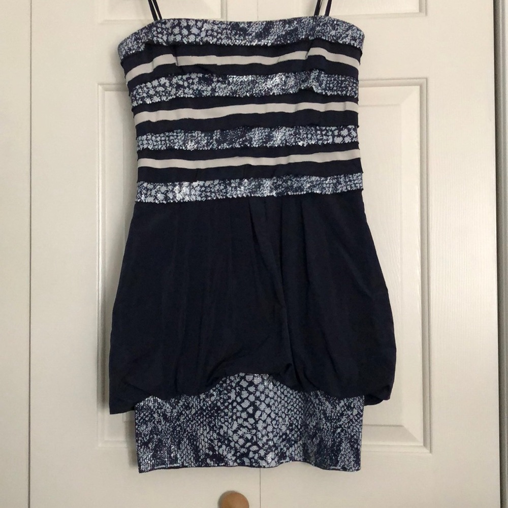BCBG MAXAZRIA strapless cocktail dress.
